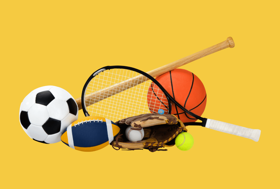 Fodbold, bat, basketbold, Baseball-handske og tennisbold